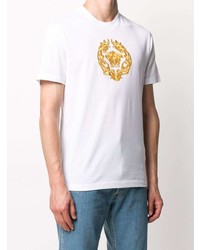 weißes besticktes T-Shirt mit einem Rundhalsausschnitt von Versace