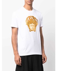 weißes besticktes T-Shirt mit einem Rundhalsausschnitt von Versace