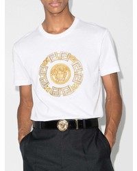 weißes besticktes T-Shirt mit einem Rundhalsausschnitt von Versace