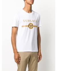 weißes besticktes T-Shirt mit einem Rundhalsausschnitt von Versace