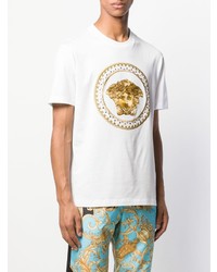 weißes besticktes T-Shirt mit einem Rundhalsausschnitt von Versace