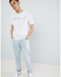 weißes besticktes T-Shirt mit einem Rundhalsausschnitt von Mennace