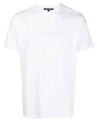 weißes besticktes T-Shirt mit einem Rundhalsausschnitt von Michael Kors