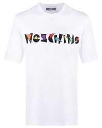 weißes besticktes T-Shirt mit einem Rundhalsausschnitt von Moschino