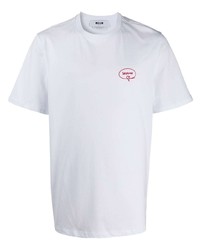 weißes besticktes T-Shirt mit einem Rundhalsausschnitt von MSGM