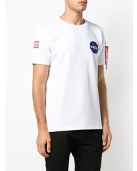 weißes besticktes T-Shirt mit einem Rundhalsausschnitt von Alpha Industries