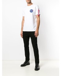 weißes besticktes T-Shirt mit einem Rundhalsausschnitt von Alpha Industries