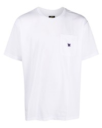 weißes besticktes T-Shirt mit einem Rundhalsausschnitt von Needles
