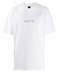 weißes besticktes T-Shirt mit einem Rundhalsausschnitt von Oamc