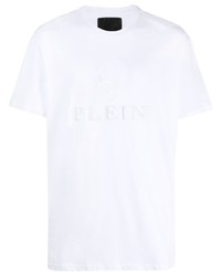 weißes besticktes T-Shirt mit einem Rundhalsausschnitt von Philipp Plein