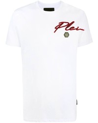 weißes besticktes T-Shirt mit einem Rundhalsausschnitt von Philipp Plein