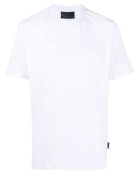 weißes besticktes T-Shirt mit einem Rundhalsausschnitt von Philipp Plein
