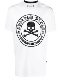 weißes besticktes T-Shirt mit einem Rundhalsausschnitt von Philipp Plein