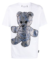 weißes besticktes T-Shirt mit einem Rundhalsausschnitt von Philipp Plein