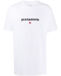 weißes besticktes T-Shirt mit einem Rundhalsausschnitt von Pleasures