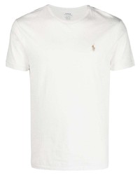 weißes besticktes T-Shirt mit einem Rundhalsausschnitt von Polo Ralph Lauren