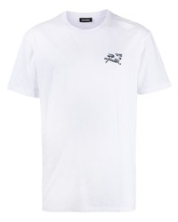 weißes besticktes T-Shirt mit einem Rundhalsausschnitt von Raf Simons