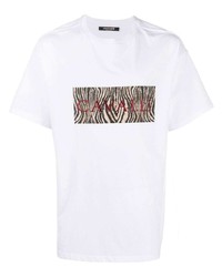 weißes besticktes T-Shirt mit einem Rundhalsausschnitt von Roberto Cavalli