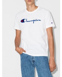 weißes besticktes T-Shirt mit einem Rundhalsausschnitt von Champion