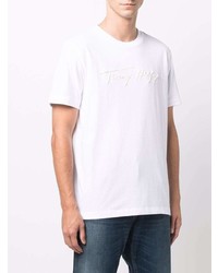 weißes besticktes T-Shirt mit einem Rundhalsausschnitt von Tommy Hilfiger