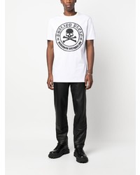 weißes besticktes T-Shirt mit einem Rundhalsausschnitt von Philipp Plein