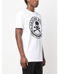 weißes besticktes T-Shirt mit einem Rundhalsausschnitt von Philipp Plein