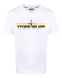 weißes besticktes T-Shirt mit einem Rundhalsausschnitt von Stone Island