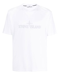 weißes besticktes T-Shirt mit einem Rundhalsausschnitt von Stone Island