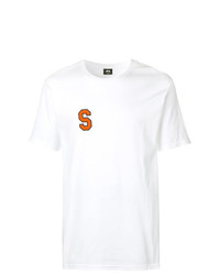 weißes besticktes T-Shirt mit einem Rundhalsausschnitt von Stussy