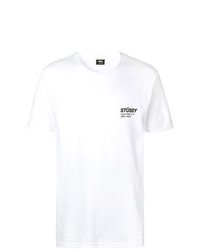 weißes besticktes T-Shirt mit einem Rundhalsausschnitt von Stussy