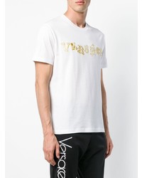 weißes besticktes T-Shirt mit einem Rundhalsausschnitt von Versace