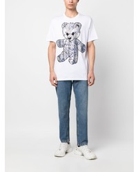 weißes besticktes T-Shirt mit einem Rundhalsausschnitt von Philipp Plein