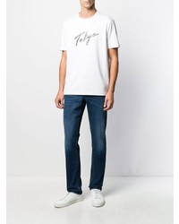 weißes besticktes T-Shirt mit einem Rundhalsausschnitt von Emporio Armani