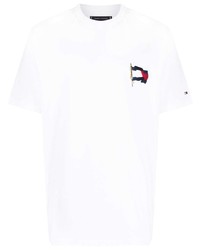 weißes besticktes T-Shirt mit einem Rundhalsausschnitt von Tommy Hilfiger