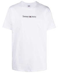 weißes besticktes T-Shirt mit einem Rundhalsausschnitt von Tommy Jeans