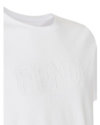 weißes besticktes T-Shirt mit einem Rundhalsausschnitt von Fendi