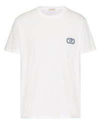 weißes besticktes T-Shirt mit einem Rundhalsausschnitt von Valentino