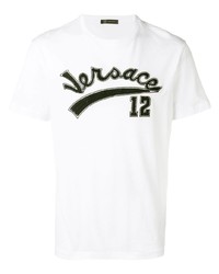 weißes besticktes T-Shirt mit einem Rundhalsausschnitt von Versace