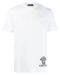 weißes besticktes T-Shirt mit einem Rundhalsausschnitt von Versace