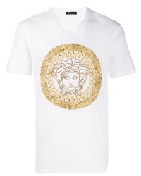 weißes besticktes T-Shirt mit einem Rundhalsausschnitt von Versace