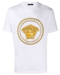 weißes besticktes T-Shirt mit einem Rundhalsausschnitt von Versace