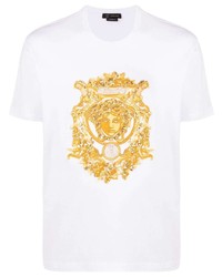 weißes besticktes T-Shirt mit einem Rundhalsausschnitt von Versace