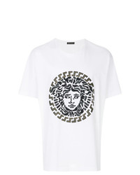 weißes besticktes T-Shirt mit einem Rundhalsausschnitt von Versace