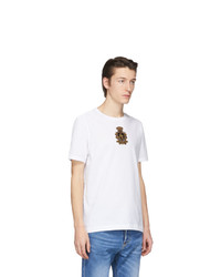 weißes besticktes T-Shirt mit einem Rundhalsausschnitt von Dolce and Gabbana