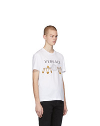 weißes besticktes T-Shirt mit einem Rundhalsausschnitt von Versace