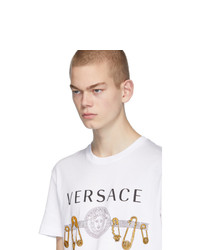 weißes besticktes T-Shirt mit einem Rundhalsausschnitt von Versace