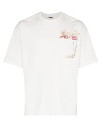 weißes besticktes T-Shirt mit einem Rundhalsausschnitt von YMC