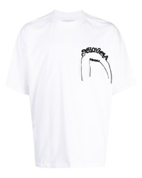 weißes besticktes T-Shirt mit einem Rundhalsausschnitt von Yoshiokubo