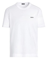 weißes besticktes T-Shirt mit einem Rundhalsausschnitt von Zegna