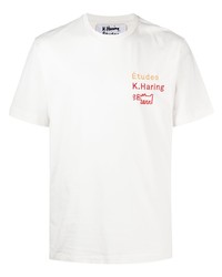 weißes besticktes T-Shirt mit einem Rundhalsausschnitt von Études